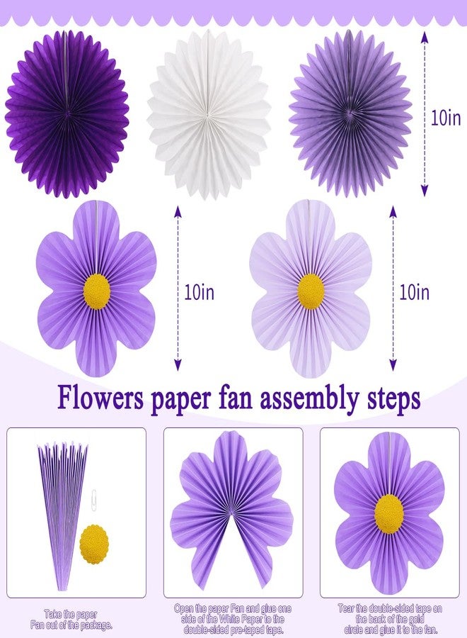 zilue Paper Fans Party Decorations Paper Flowers Decorations for Wall Classroom Floral Backdrop Baby Shower Birthday Party Flower Wall Decor Pack of 11 Purple - Image 4