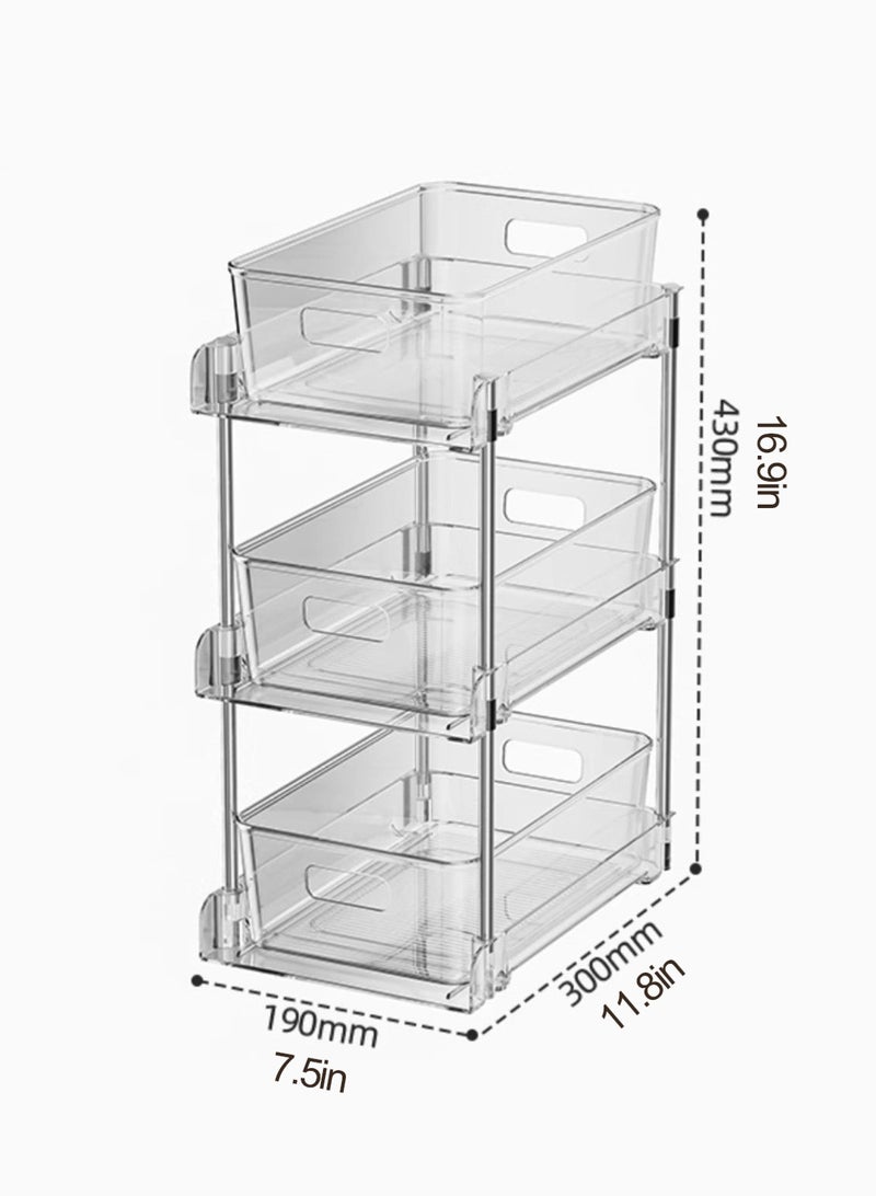 LOOPITYS storage rack 3-tier,Clear organizer rack Multi-Functional Pull-Out Tiered Basket,Slide Out Drawer Storage Container（3 pieces）Multi-Purpose Bathroom Organizer, Kitchen Under Sink Organize - Image 3