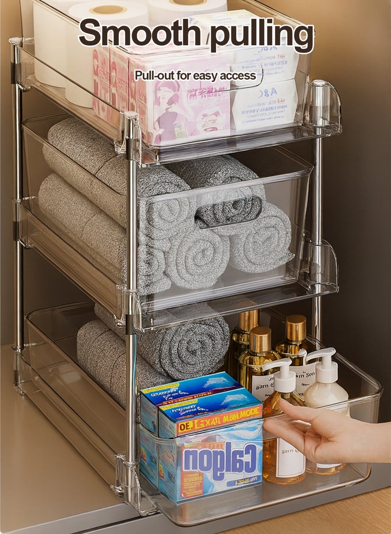 LOOPITYS storage rack 3-tier,Clear organizer rack Multi-Functional Pull-Out Tiered Basket,Slide Out Drawer Storage Container（3 pieces）Multi-Purpose Bathroom Organizer, Kitchen Under Sink Organize - Image 4