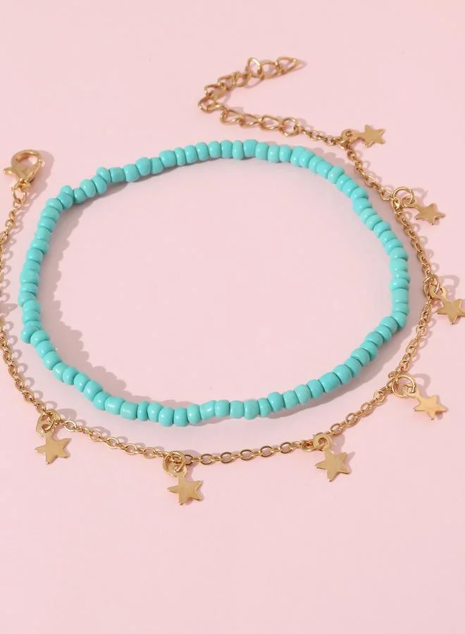 تايك تو Set of 2 - Beaded and Star Charm Anklet