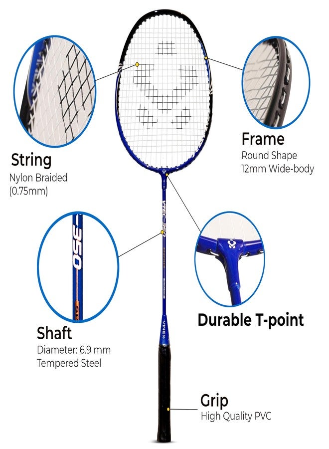 Vinex VTEC 350 Aluminium Strung Badminton Racquet | Lightweight & Durable | Power & Control | Blue & Black | Ideal for Beginners & Recreational Play (Pack of 1) - Image 2