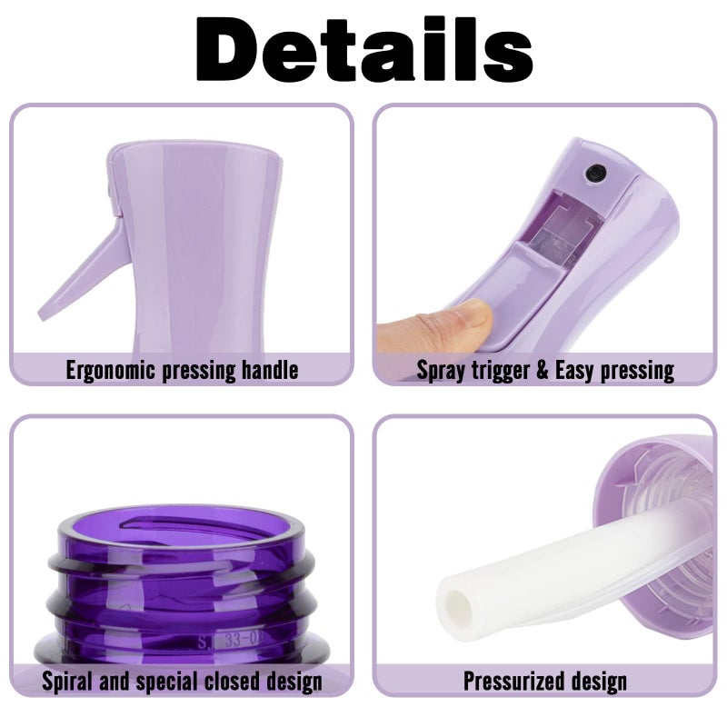 Zuhose Spray Bottle for Hair (6.8OZ /200ML) Continuous Ultra Fine Mist Sprayer for Hair, Salons, Barber, Plants, Skin Care, Cleaning 2 Pack Purple - Image 3