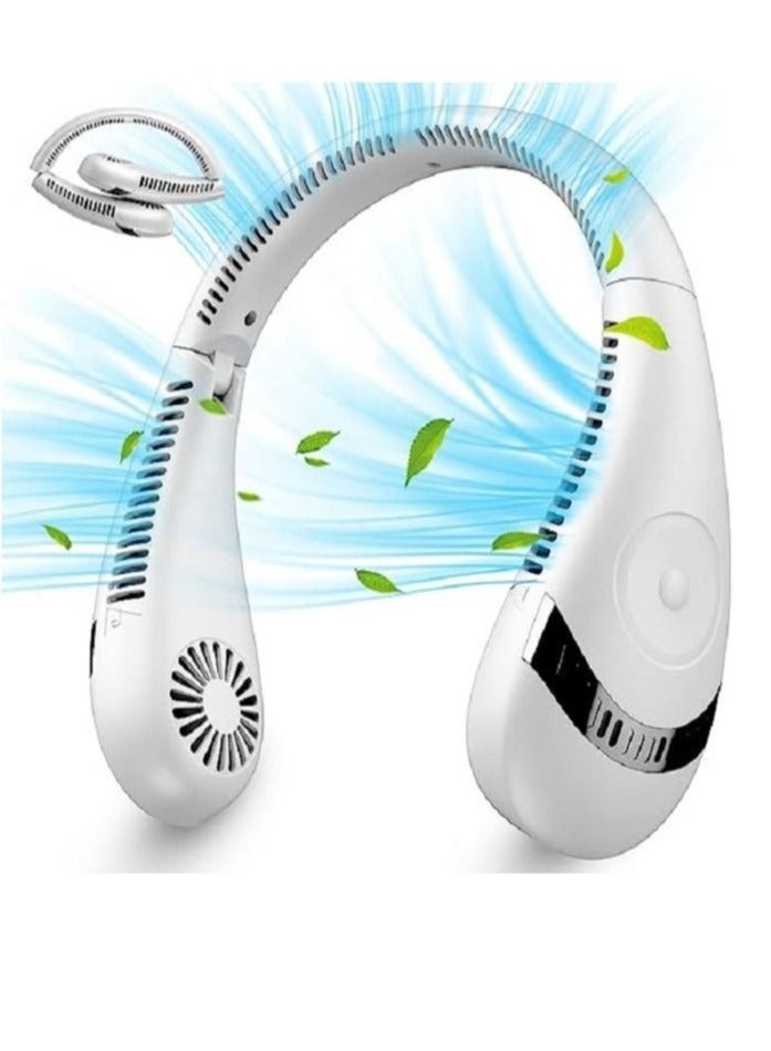 Portable Neck Fan, 5000mAh Rechargeable Bladeless Fan, Foldable and Hands-Free with 3 Speeds, 80 Air Outlets, Ultra-Quiet, for Outdoor, Travel, Office, Home, Camping (White) - Image 1