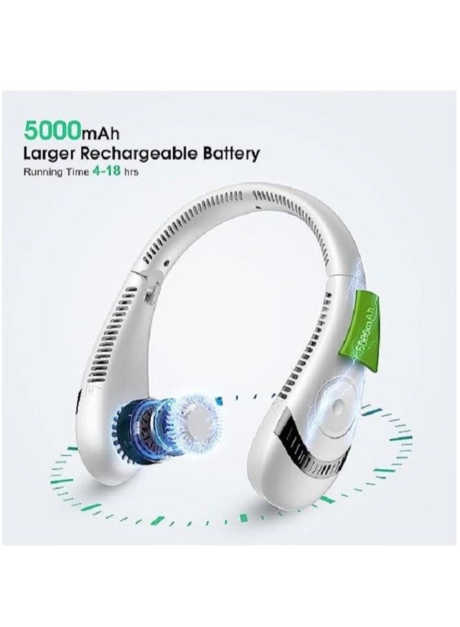 Portable Neck Fan, 5000mAh Rechargeable Bladeless Fan, Foldable and Hands-Free with 3 Speeds, 80 Air Outlets, Ultra-Quiet, for Outdoor, Travel, Office, Home, Camping (White) - Image 3