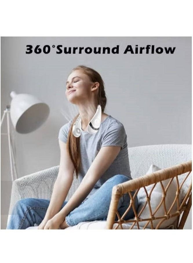 Portable Neck Fan, 5000mAh Rechargeable Bladeless Fan, Foldable and Hands-Free with 3 Speeds, 80 Air Outlets, Ultra-Quiet, for Outdoor, Travel, Office, Home, Camping (White) - Image 4