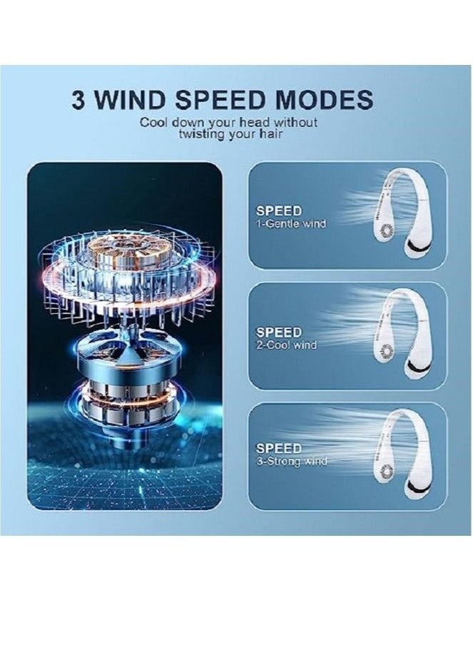 Portable Neck Fan, 5000mAh Rechargeable Bladeless Fan, Foldable and Hands-Free with 3 Speeds, 80 Air Outlets, Ultra-Quiet, for Outdoor, Travel, Office, Home, Camping (White) - Image 5