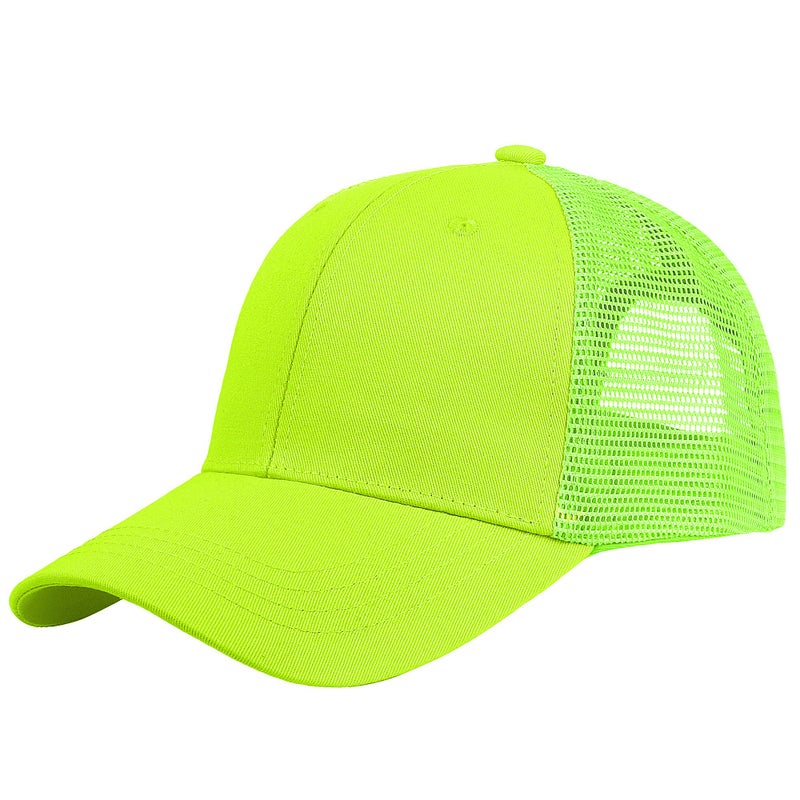 Falari Trucker Hat Baseball Cap Structured Plain Design 6 Panel, Adjustable Size - Neon Green - Image 1