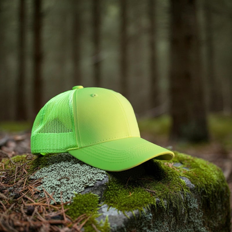 Falari Trucker Hat Baseball Cap Structured Plain Design 6 Panel, Adjustable Size - Neon Green - Image 3