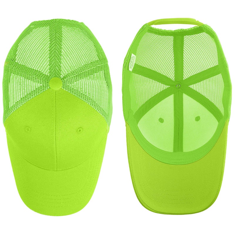 Falari Trucker Hat Baseball Cap Structured Plain Design 6 Panel, Adjustable Size - Neon Green - Image 4
