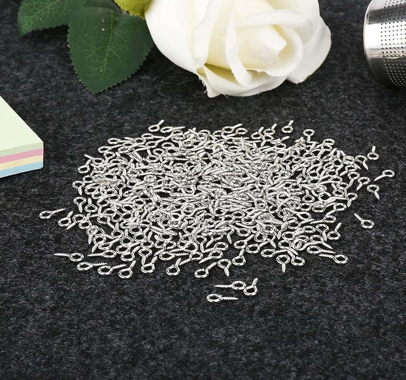 DIY Crafts (10x, Silver) Small Screw Eye Pins, 4 x 8mm Eye Pin Hooks, Eyelets Screw Threaded Clasps Hooks for Doing Art DIY, Mini Metal Hoop Peg for Jewelry Making - Image 5
