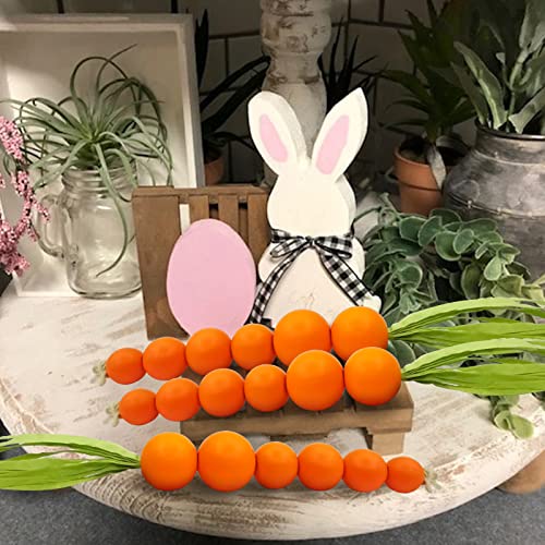Laisgee Beaded Carrot Spring Wood Tiered Tray Decorations Easter Beaded Garland Farmhouse Home Decors, 3 PCS - Image 5