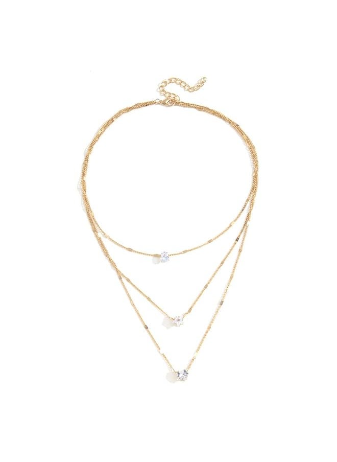 Shining Diva Fashion Stylish Multilayer Chain Pendant Necklace For Women And Girls Minimalist Heart Star Bohemian Crystal Choker Necklace  - Image 1
