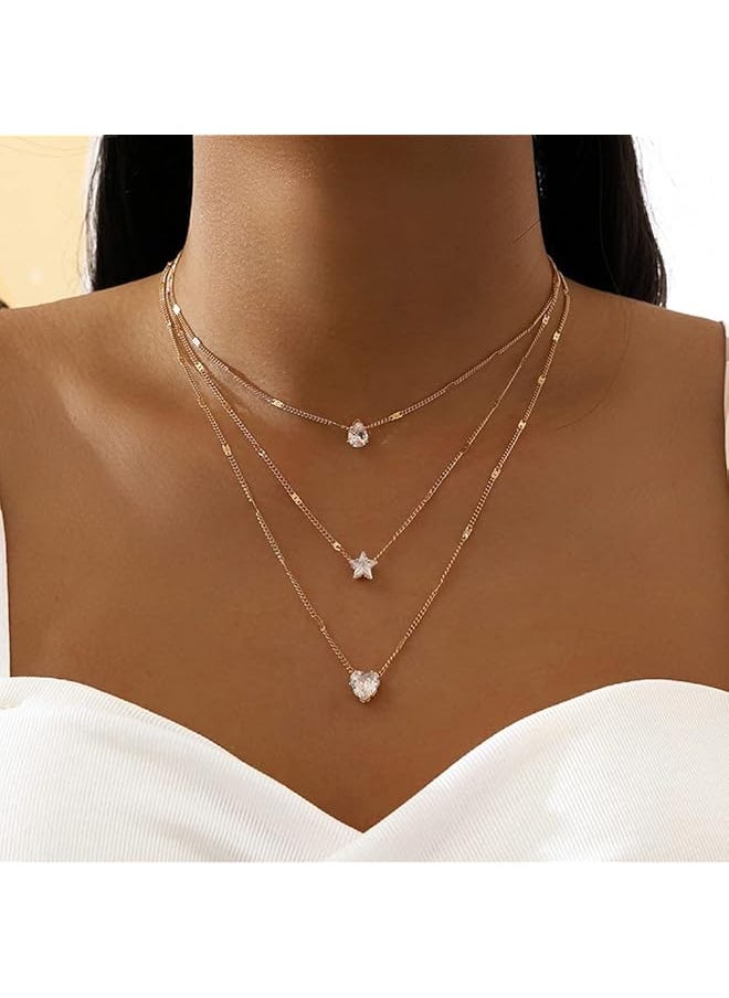 Shining Diva Fashion Stylish Multilayer Chain Pendant Necklace For Women And Girls Minimalist Heart Star Bohemian Crystal Choker Necklace  - Image 2