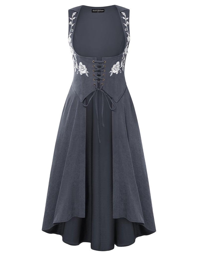 Scarlet Darkness Renaissance Hood Dress for Women Medieval Costume Underbust Pirate Dresses with Pockets Slate Gray S - Image 1
