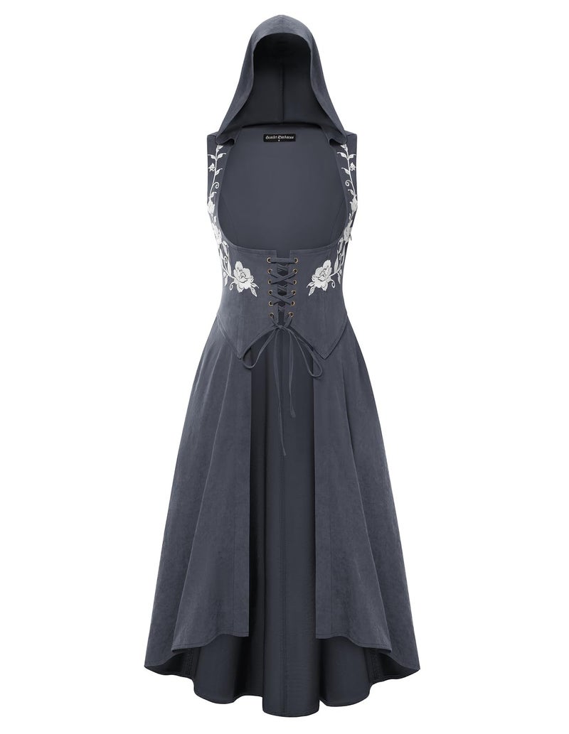 Scarlet Darkness Renaissance Hood Dress for Women Medieval Costume Underbust Pirate Dresses with Pockets Slate Gray S - Image 2