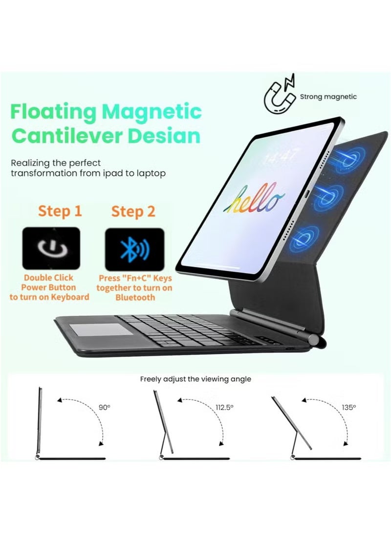 PINKSAMA Magic Keyboard for iPad (A16) 11th 11 inch 2025/iPad 10th 10.9 inch 2022 with Magnetic Back Cover Smart Trackpad Backlit Keyboard Case for iPad 11th 11 inch/iPad 10th 10.9 inch Arabic and English - Image 3