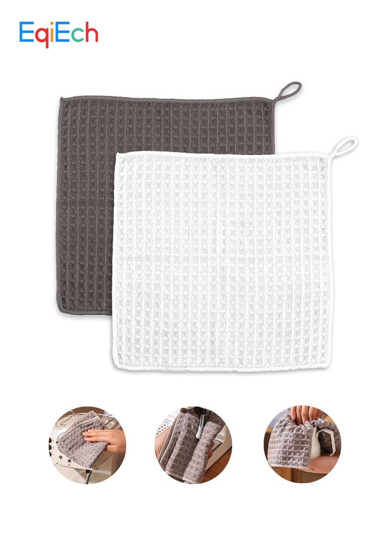 EqiEch 2PCS Coffee Towel 30*30cm Waffle Texture Cleaning Cloth For Coffee Tools Coffee Tables(Gray+White) - Image 1