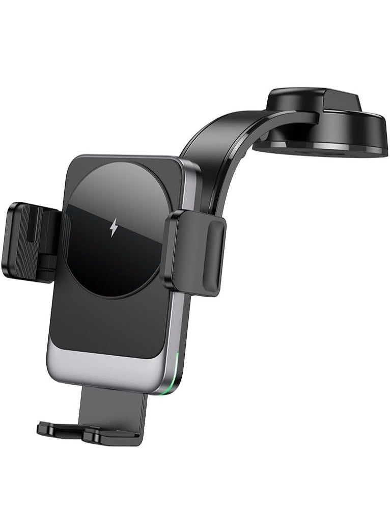 هوكو شاحن سيارة لاسلكي سريع 15 وات مع حامل تثبيت تلقائي (Auto-Clamping) - متوافق مع آيفون 16/15/14/13/12 وسامسونج S24/S23 ألترا - أسود - Image 2