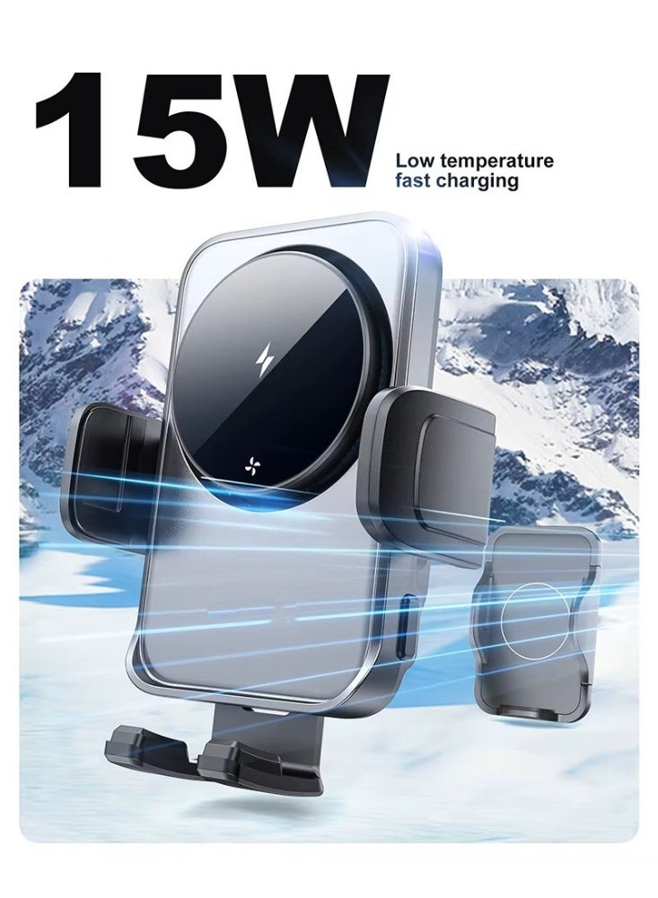 هوكو شاحن سيارة لاسلكي سريع 15 وات مع حامل تثبيت تلقائي (Auto-Clamping) - متوافق مع آيفون 16/15/14/13/12 وسامسونج S24/S23 ألترا - أسود - Image 3
