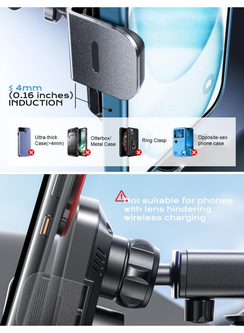 هوكو شاحن سيارة لاسلكي سريع 15 وات مع حامل تثبيت تلقائي (Auto-Clamping) - متوافق مع آيفون 16/15/14/13/12 وسامسونج S24/S23 ألترا - أسود - Image 5