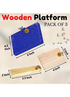 Sage Square Wooden Stand Sand Platform Made Of Natural Wood, Combo Of Three (2*5.5, 3*4 & Sand 6*4.5 Inch) Rectangle Shaped Perch Stand, Cage Accessories, Toy, Suitable For Birds, Parrots, Budgies  - Image 2