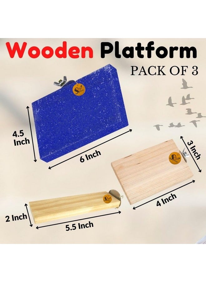 Sage Square Wooden Stand Sand Platform Made Of Natural Wood, Combo Of Three (2*5.5, 3*4 & Sand 6*4.5 Inch) Rectangle Shaped Perch Stand, Cage Accessories, Toy, Suitable For Birds, Parrots, Budgies  - Image 2