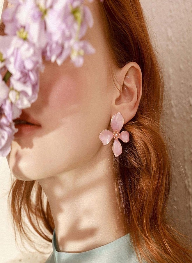 TARINI 2Pairs Flower Earrings for Women, 1 Pair Pink + 1 Pair Green Floral Stud Earrings, Trendy Romantic Statement Jewelry - Image 5