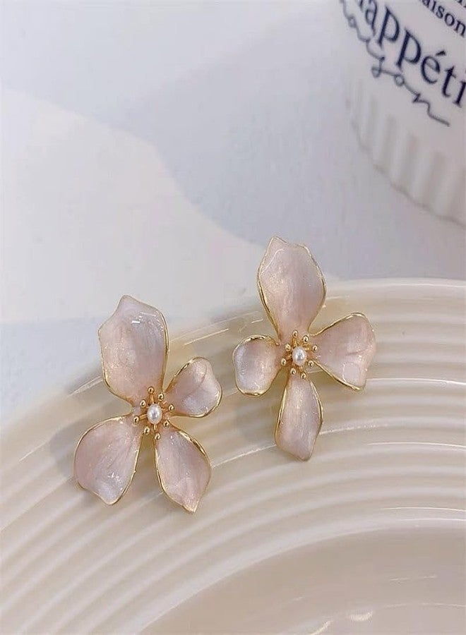 TARINI 2Pairs Flower Earrings for Women, 1 Pair Pink + 1 Pair Green Floral Stud Earrings, Trendy Romantic Statement Jewelry - Image 3