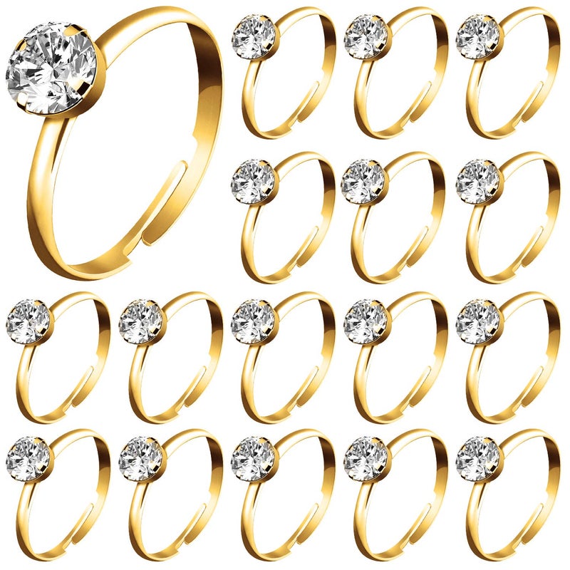 Whaline 72Pcs Gold Bridal Shower Diamond Rings Adjustable Engagement Rings for Wedding Table Decorations Bridal Shower Game and Party Favors