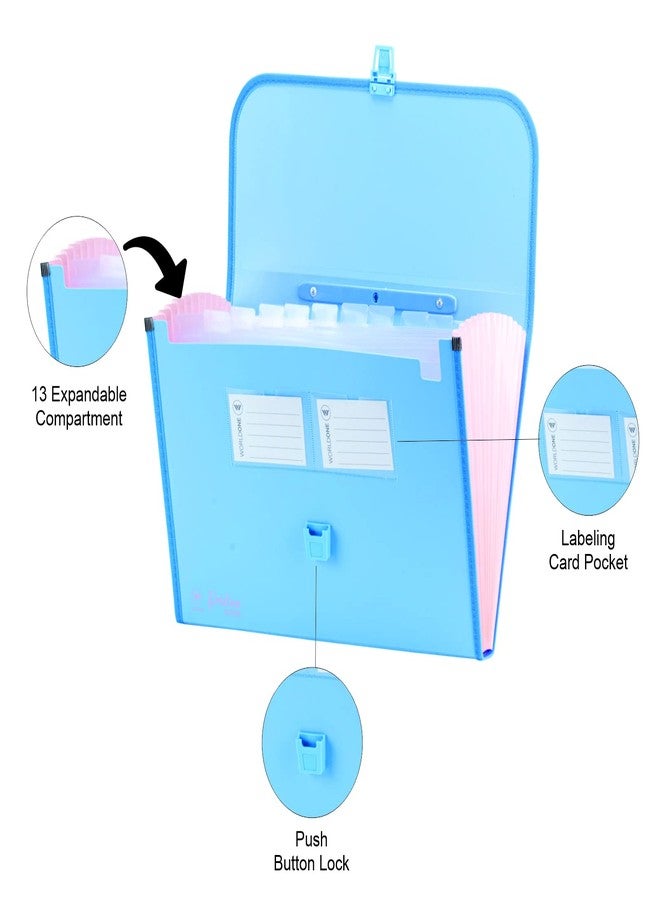 Worldone Expanding File Folder with Handle & Lock 13 Indexed Pocket for Documents Sorting Durable Long Lasting PP 0.7 mm Outer Cover Sheet 0.2 mm Inner Partition Sheets, FC Size, Pristine Blue - Image 3
