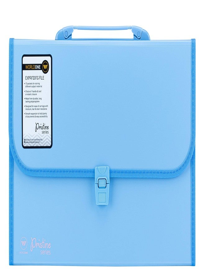 Worldone Expanding File Folder with Handle & Lock 13 Indexed Pocket for Documents Sorting Durable Long Lasting PP 0.7 mm Outer Cover Sheet 0.2 mm Inner Partition Sheets, FC Size, Pristine Blue - Image 1