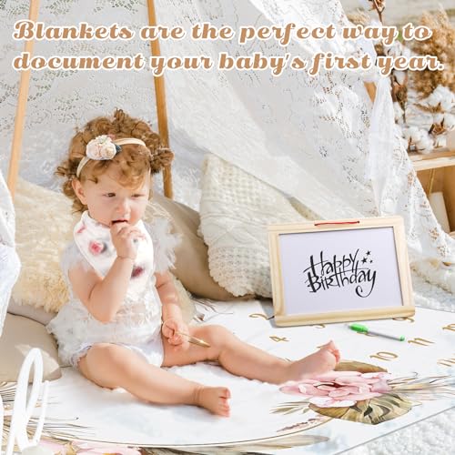 Chumia 6 Pcs Baby Monthly Milestone Blanket for Girl 60" x 40" Butterfly Milestone Blanket Age Photo Photography Backdrop with Newborn Calendar Growth Chart Bib Headband(Beigh,Boho Pattern) - Image 5