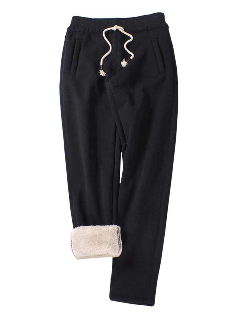 Gihuo Women's Sherpa Lined Sweatpants Winter Warm Fleece Lined Sweatpants with Pockets Fleece Jogger Pants Athletic (2# Black, Large) - Image 1