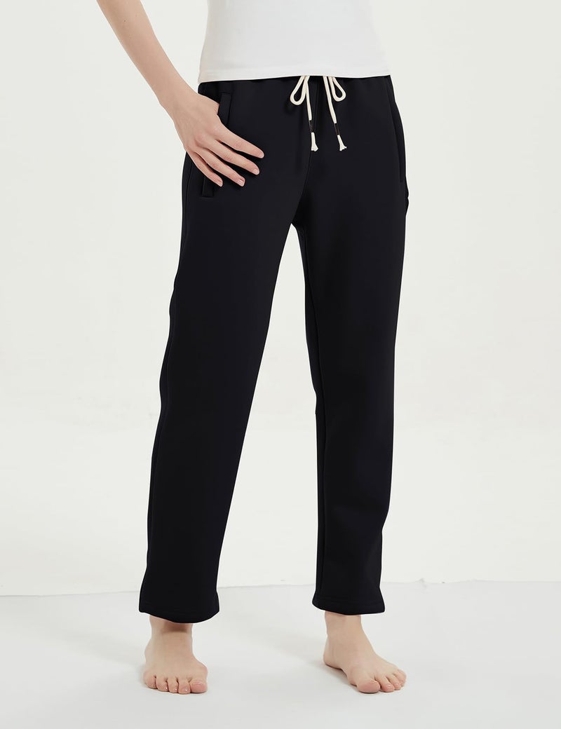 Gihuo Women's Sherpa Lined Sweatpants Winter Warm Fleece Lined Sweatpants with Pockets Fleece Jogger Pants Athletic (2# Black, Large) - Image 5