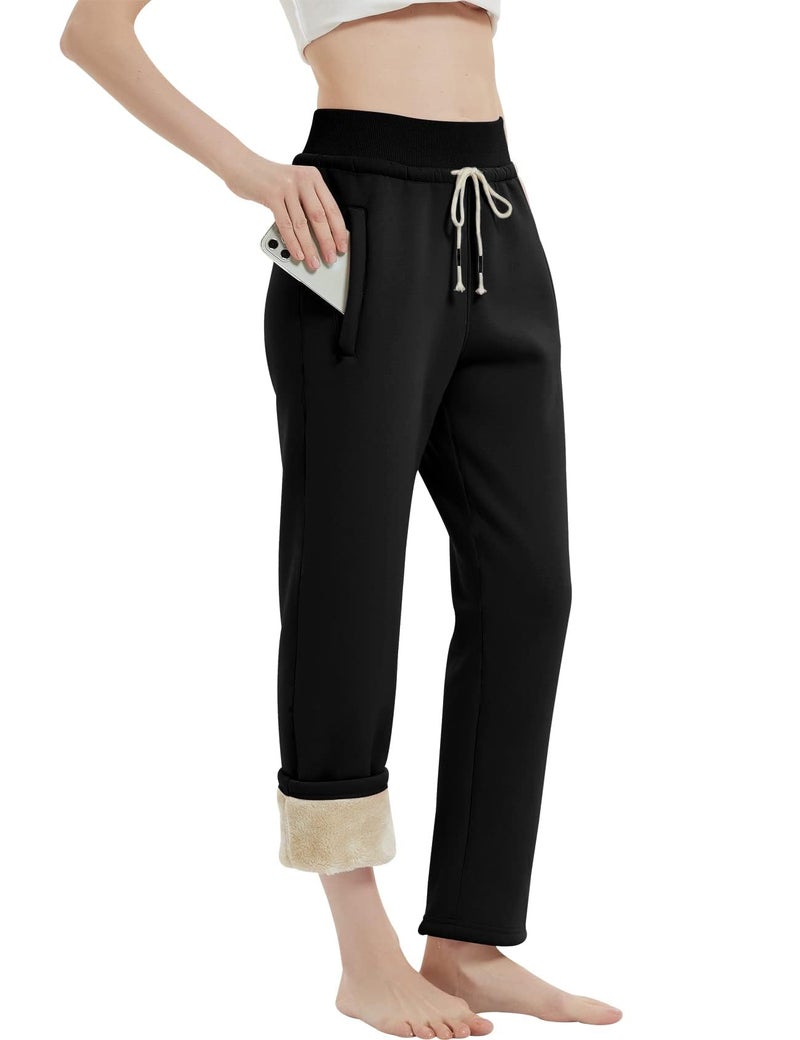 Gihuo Women's Sherpa Lined Sweatpants Winter Warm Fleece Lined Sweatpants with Pockets Fleece Jogger Pants Athletic (2# Black, Large) - Image 4