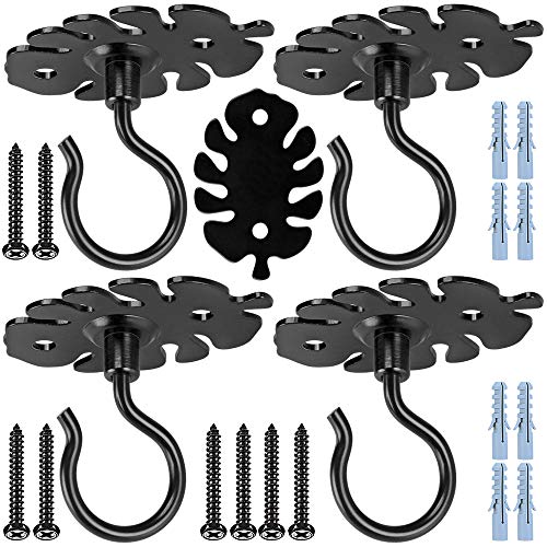 BeneLabel Heavy Duty Ceiling Hooks - 4 Pack Metal Plant Hangers for Indoor Outdoor Hanging Plants, Lights, Wind Chimes and Decorations - Black - Image 1