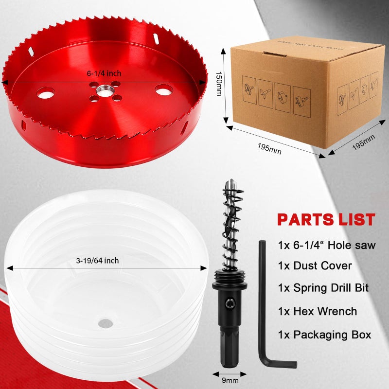 Doaho 6 1/4 Inch Hole Saw for Recessed Lights with Dust Bowl,Bi-Metal Construction 6.25 in (159mm) Hole Saw for LED Recessed Lighting,Wood and Plastic - Image 2
