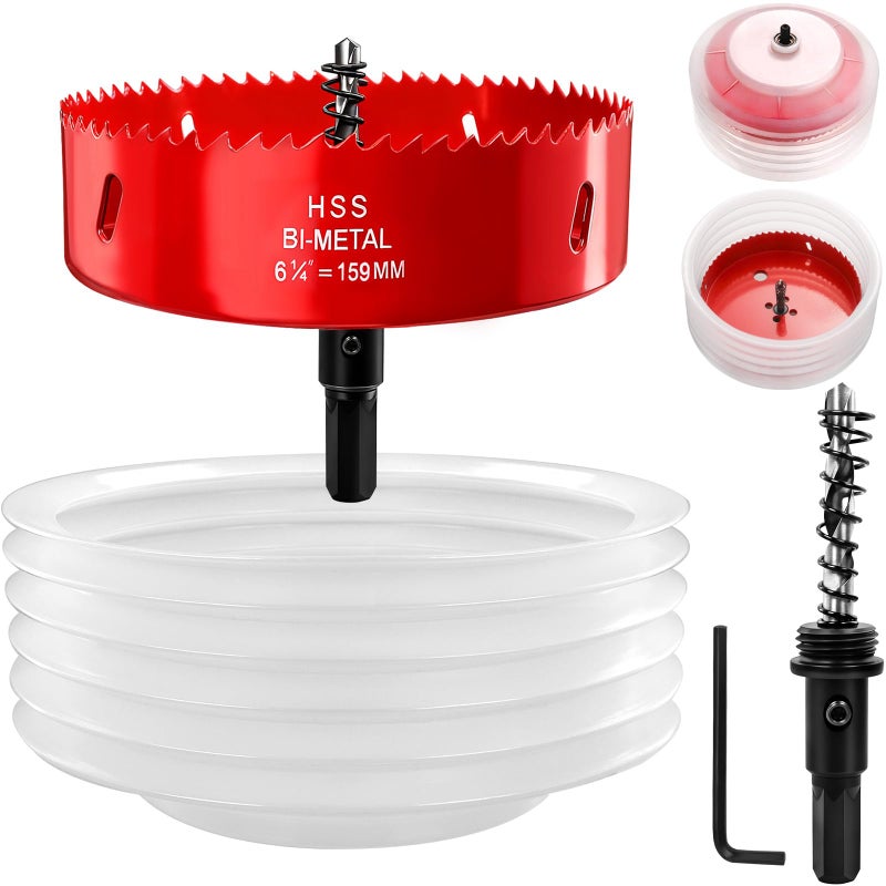 Doaho 6 1/4 Inch Hole Saw for Recessed Lights with Dust Bowl,Bi-Metal Construction 6.25 in (159mm) Hole Saw for LED Recessed Lighting,Wood and Plastic - Image 1