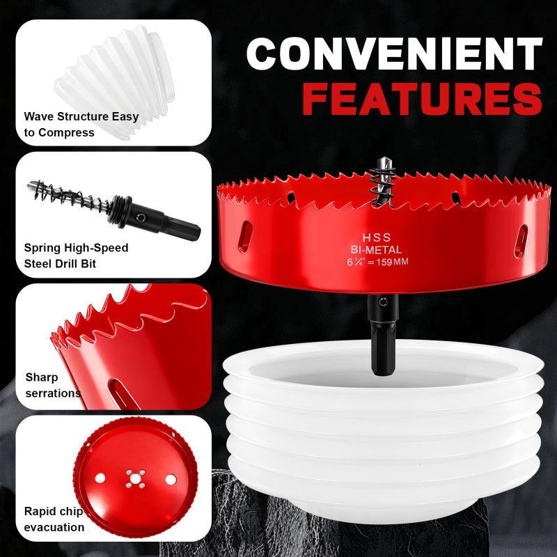 Doaho 6 1/4 Inch Hole Saw for Recessed Lights with Dust Bowl,Bi-Metal Construction 6.25 in (159mm) Hole Saw for LED Recessed Lighting,Wood and Plastic - Image 4