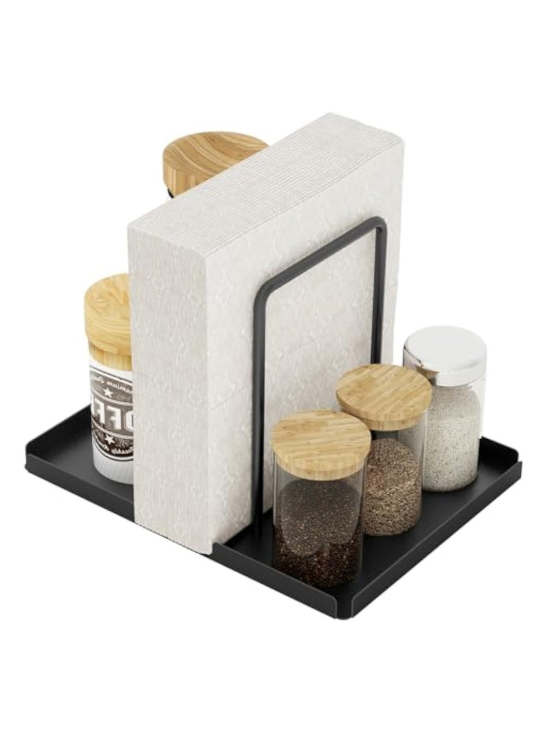 Napkin Holder, Metal Napkin Holder for Table with Salt and Pepper Shakers Caddy, Napkin Storage Dispenser for Kitchen Dinner Table and Picnic Decors, Black - Image 1