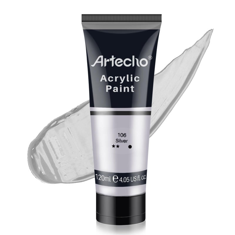 Artecho Silver Acrylic Paint Silver Paint 120ml 405oz Tubes Art Craft Paints for Canvas Rock Stone Wood Fabric Art Supplies