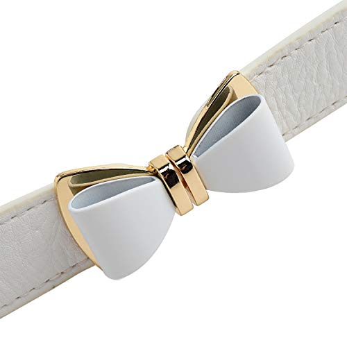 Syuer Womens 1" Width Bow Skinny Elastic Waist Belt Stretchy Belt Thin Belt (L-XL (31"-37"), Off-White) - Image 2