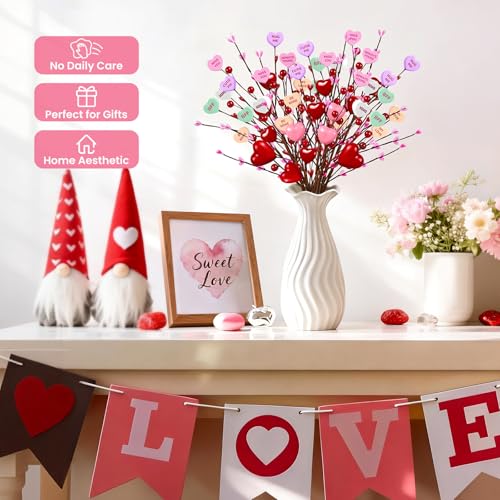 Mulbozy Valentines Day Decorations, Valentine Theme Flowers with Conversation Hearts, Valentines Decor for Home or Office Centerpiece Table - Image 4