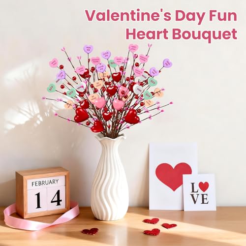 Mulbozy Valentines Day Decorations, Valentine Theme Flowers with Conversation Hearts, Valentines Decor for Home or Office Centerpiece Table - Image 2