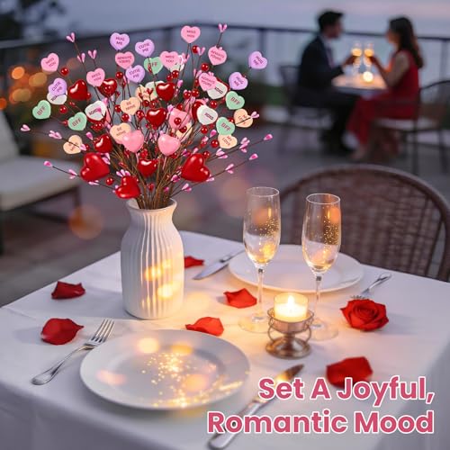 Mulbozy Valentines Day Decorations, Valentine Theme Flowers with Conversation Hearts, Valentines Decor for Home or Office Centerpiece Table - Image 5
