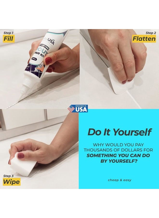 PentaUSA Tile Grout Repair Kit - White Grout Filler, Triple Protection, Fast Drying Formula Restores and Renews Grout Lines with Scraper (White, 8.8oz / 250gr) - Image 2