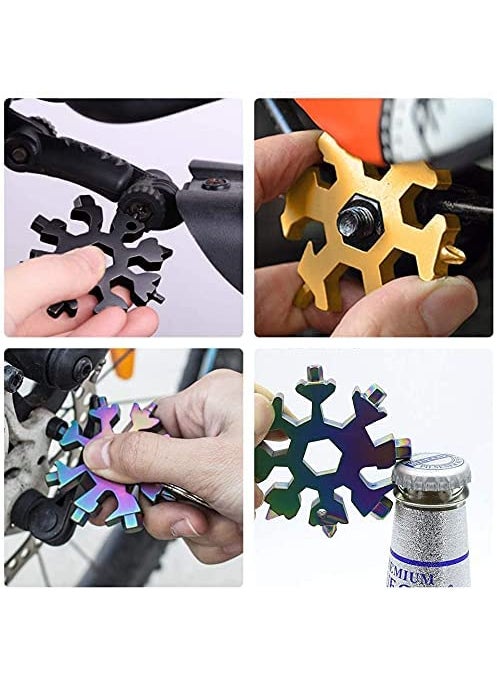 HEYOL HEYOL Multifunctional Snowflake 18 in 1 Tool Multi Tool KeyChainScrewdriver Bottle Opener Tool Outdoor Portable Tool Snowflake Shape  - Image 4