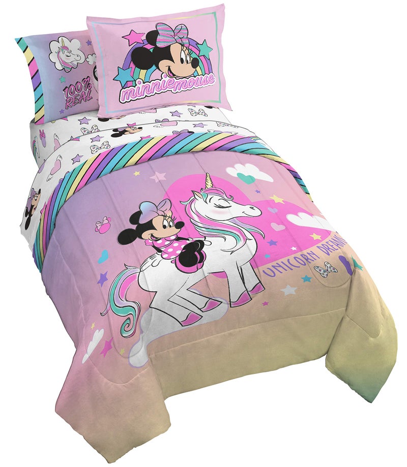 Jay Franco Disney Minnie Mouse Unicorn Dreams 7 Piece Full Bed Set - Includes Reversible Comforter & Sheet Set Bedding - Super Soft Fade Resistant Microfiber - (Official Disney Product) - Image 1