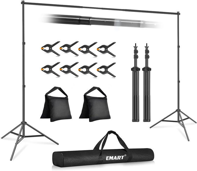 EMART Backdrop Stand 10x7ft(WxH) Photo Studio Adjustable Background Stand Support kit with 2 Crossbars, 8 Clamps, 2 Sandbags and Carry Bag for Parties, Events Decoration, Wedding, Photography - Image 1