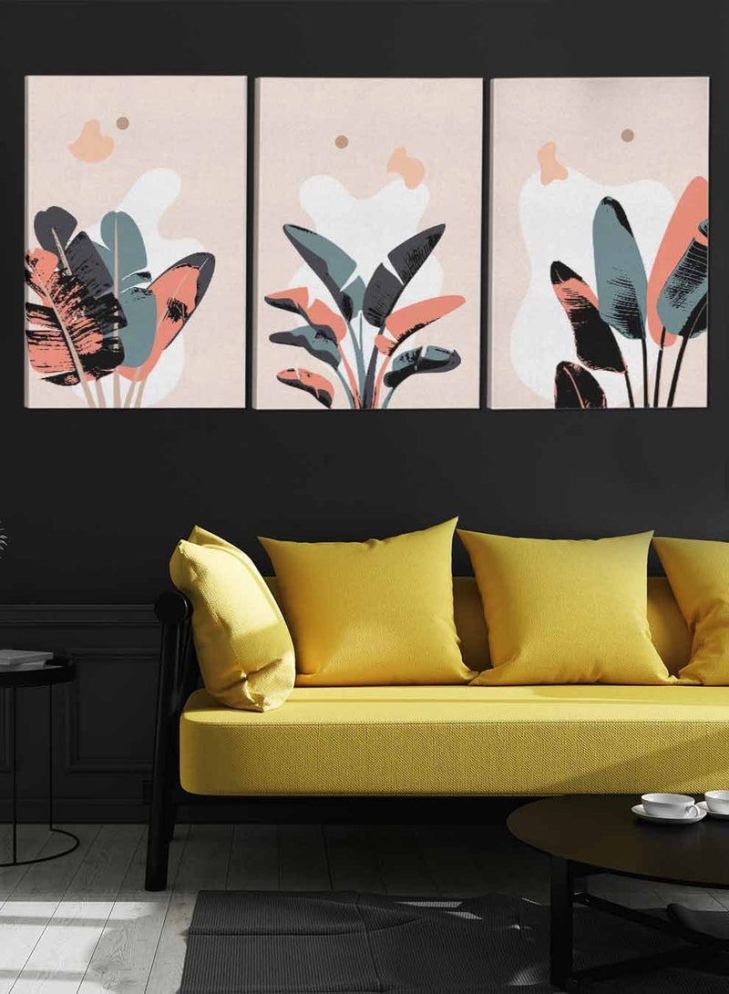 لوحة طقم من ٣ لوحات كانفاس على إطار خشبي تصميم أوراق شجر ملونة للمنزل غرفة المعيشة المكتب الديكور - Image 3